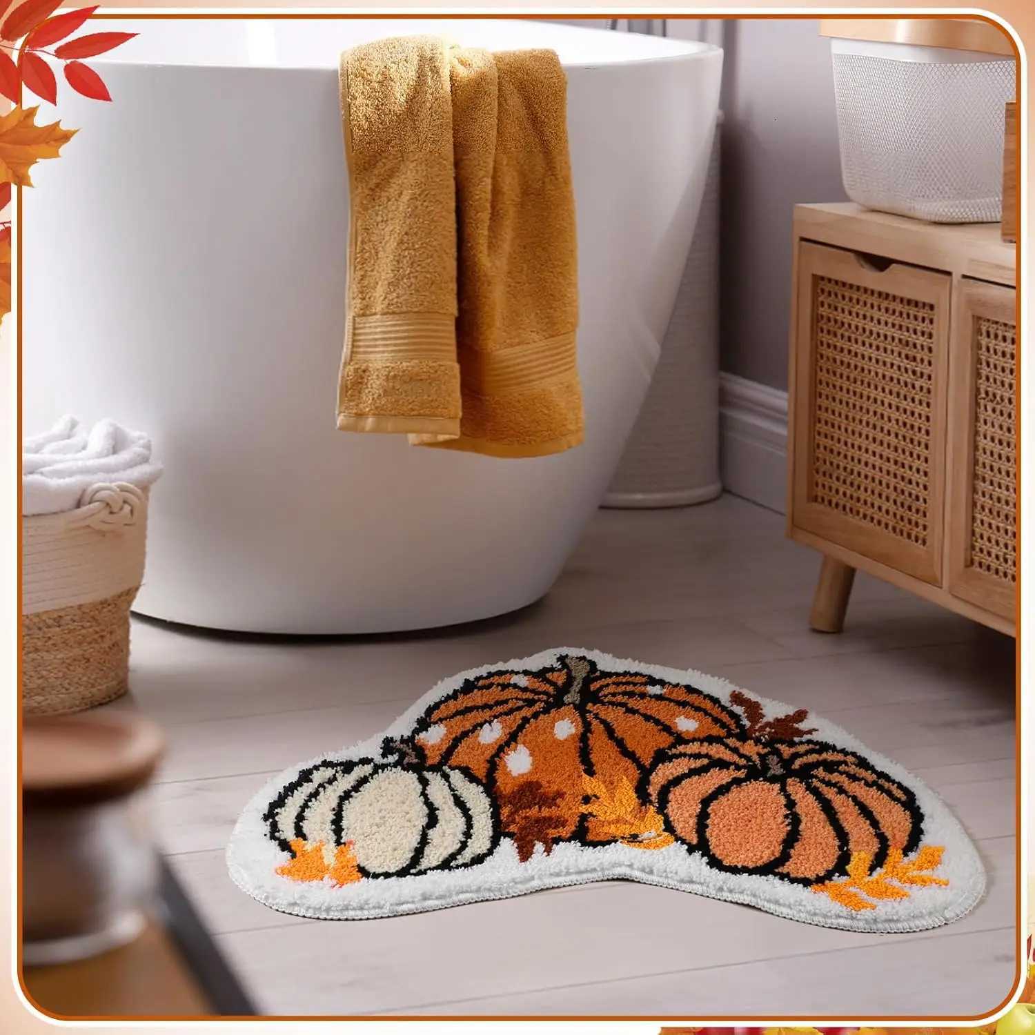 VIKAMA Fall Pumpkin Bathroom Floor Mats Washable Soft Living Room Bedroom Kitchen Rugs Thanksgiving Home Decoration H251205