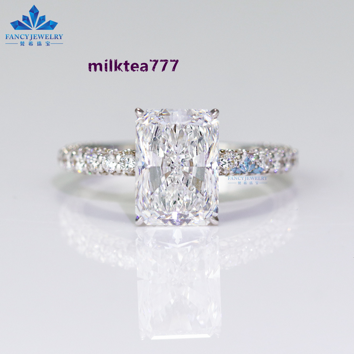 Customized Luxury 14K Solid Gold Engagement Ring 30 CT Radiant Cut Moissanite 18K Four Claw Prong Wedding Ring