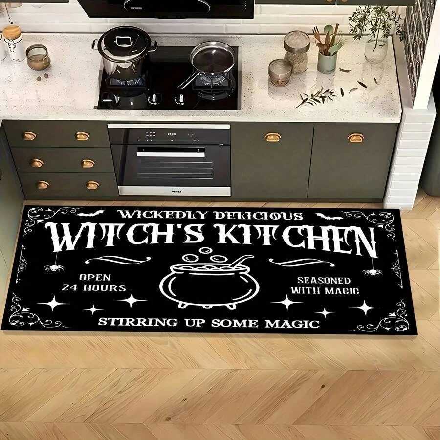 VIKAMA 1/2pcs Halloween Kitchen Rug Witch Outdoor Non-Slip Doormat Gothic Home Decor Laundry Room Hallway Rug Rag H251205