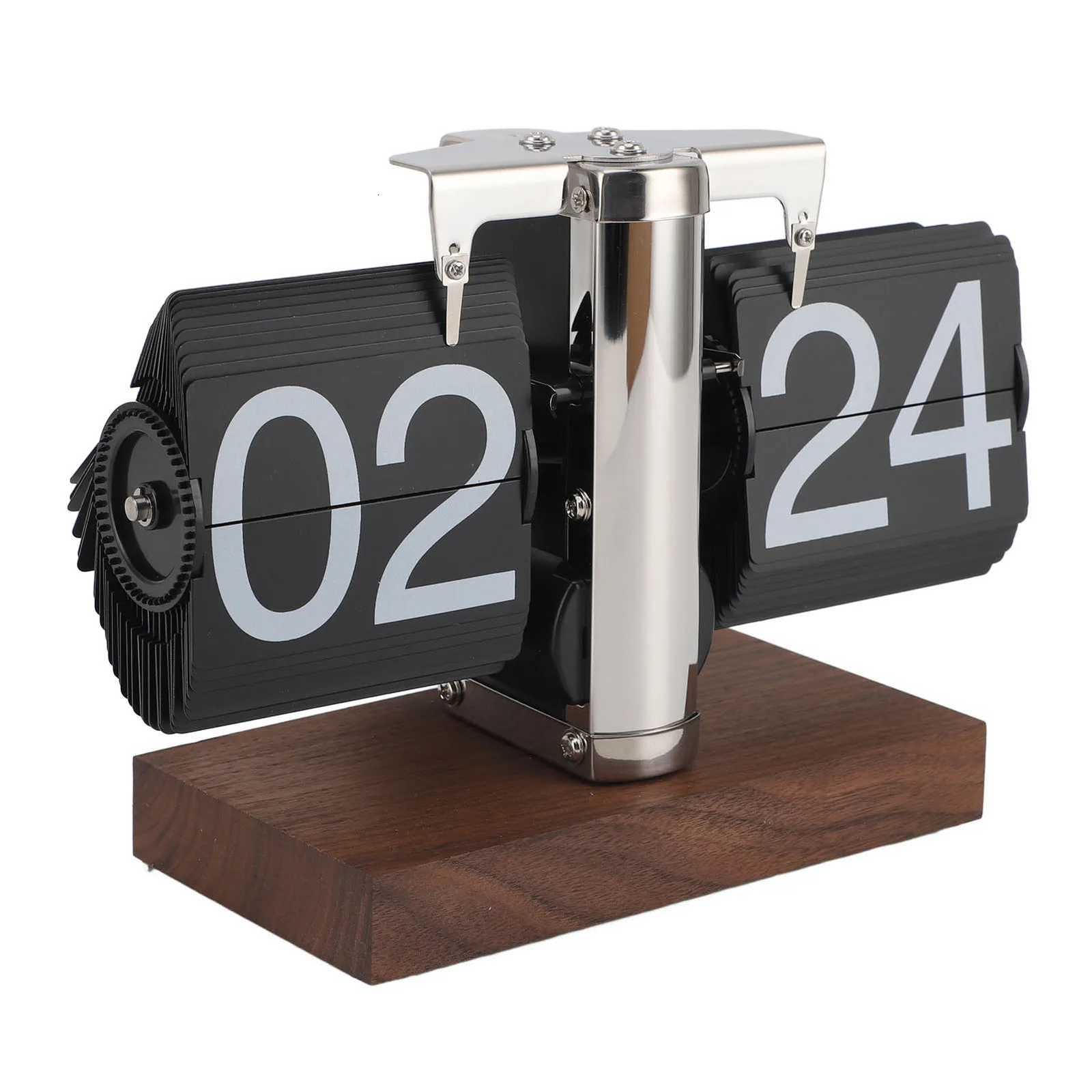 Desk Clock Wood Base Mechanical Clock Stainless Steel Battery Powered Knob Adjust for Living Room M251205 - view 3