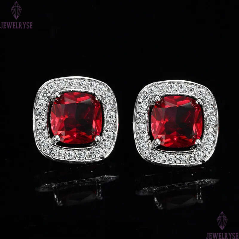 Top Grade Multicolor Square AAA Cubic Zirconia Earrings Stud Designer Copper Jewelry 16mm White Blue Red Diamond Silver Gemstone Earring For Women Gif