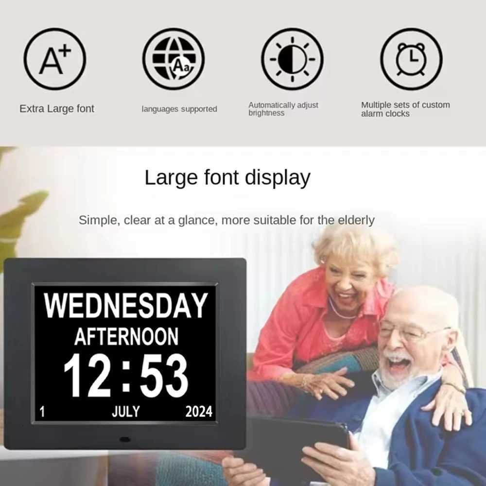 7 Inch Digital Calendar Alarm Clock with 4 Alarm Options 10 LanguagesPhoto Frame Media Playerlarge Dementia Alzheimers Clock M251205 - view 3