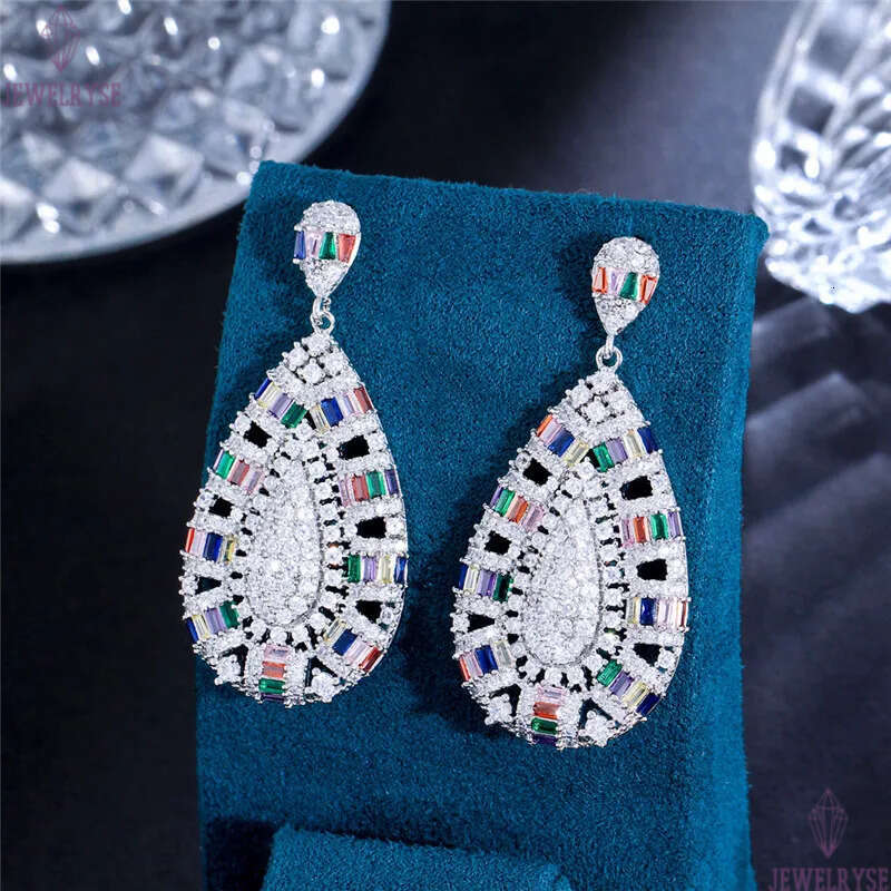 Luxury Exaggerated Water Drop Diamond Designer Earring for Woman Party South American Colorful AAA Zirconia Earrings Bride Wedding Engagement Jewelry 
