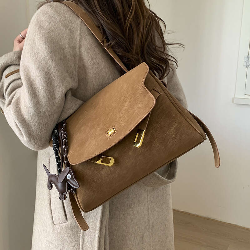 Commuting Retro Melad Brown for Women New Large Capacity Single Shoulder Crossbody High-end Tote Bag