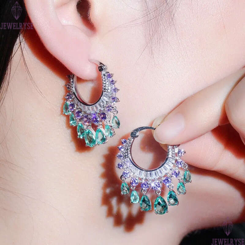 Fashion Tassel Charm AAA Cubic Zirconia Earrings Designer Copper Luxury Jewelry White Green CZ Silver Circle Earring For Women Party Friend Bride Wedd