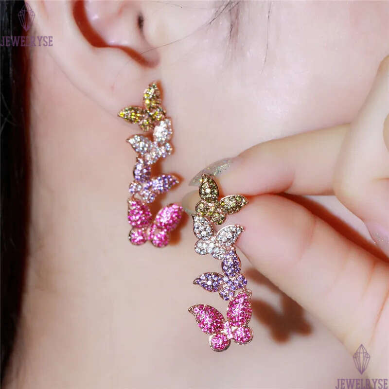 Vintage Long Butterfly Charm designer earring White AAA Cubic Zirconia Earrings Rose Gold Copper 925 Sterling Silver Post Jewelry EarringsFor Women Te