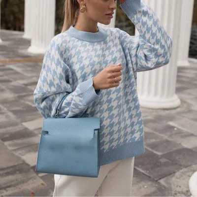 Women Geometric Khaki Knitted Sweater Women Casual Houndstooth Lady Pullover Sweater Female Autumn Winter Retro Jumper J251205
