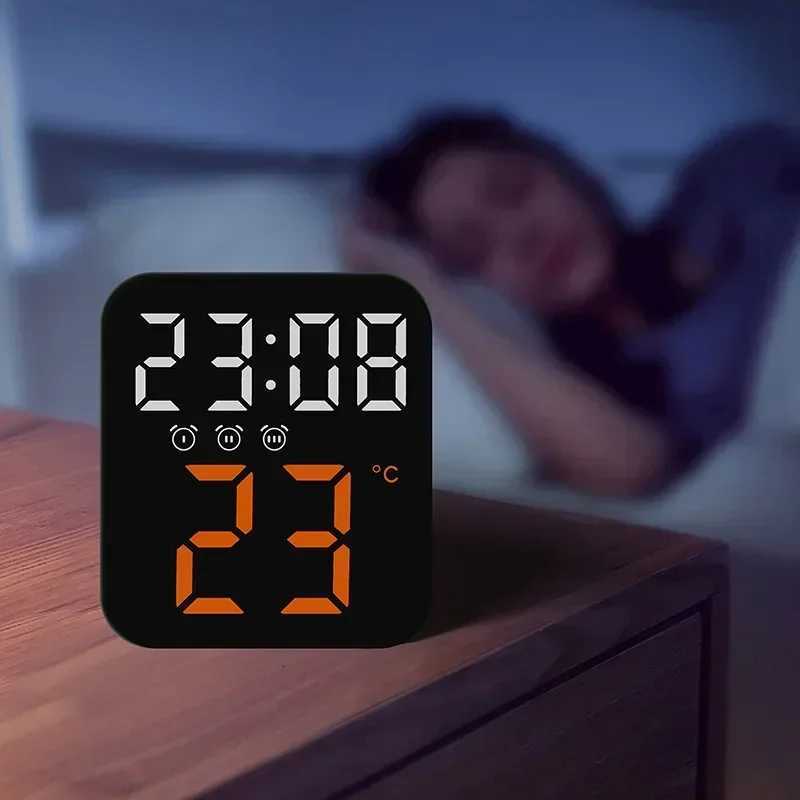 Digital Alarm Clock for Bedrooms with Temperature Adjustable Brightness Voice Control three Alarm Wall Clock 12/24H M251205 - view 3