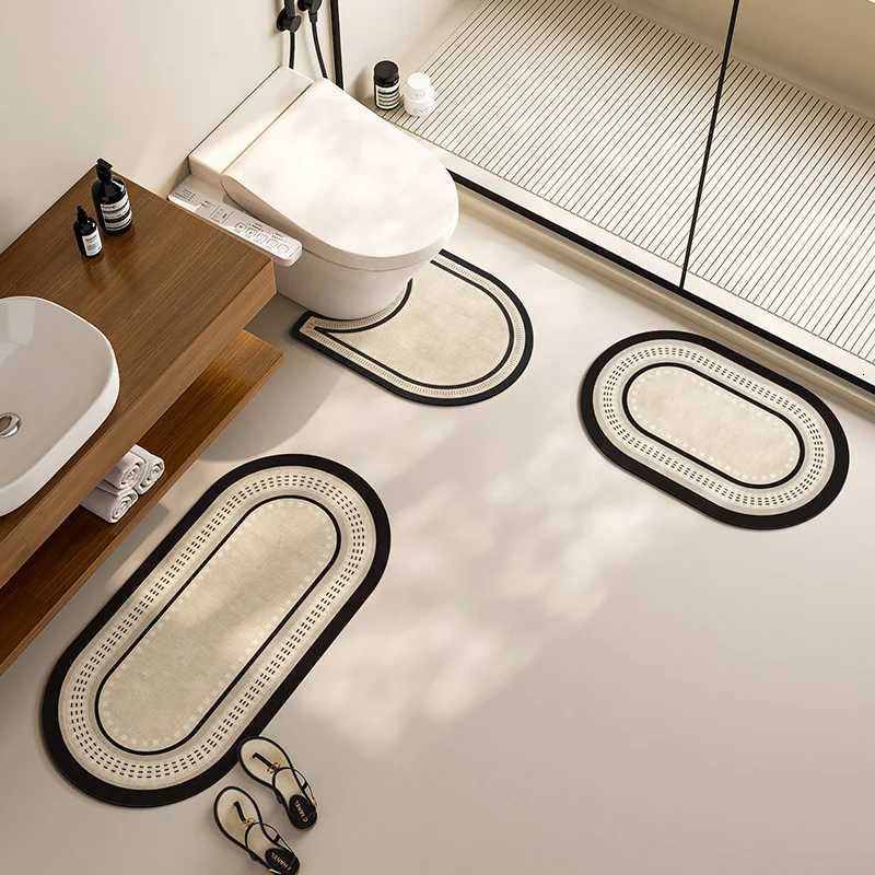 VIKAMA 3-Piece U-Shaped Toilet Edge Rug Bathroom Water Absorbing Foot Mat Toilet Room Anti-Slip Carpet Home Decoration H251205