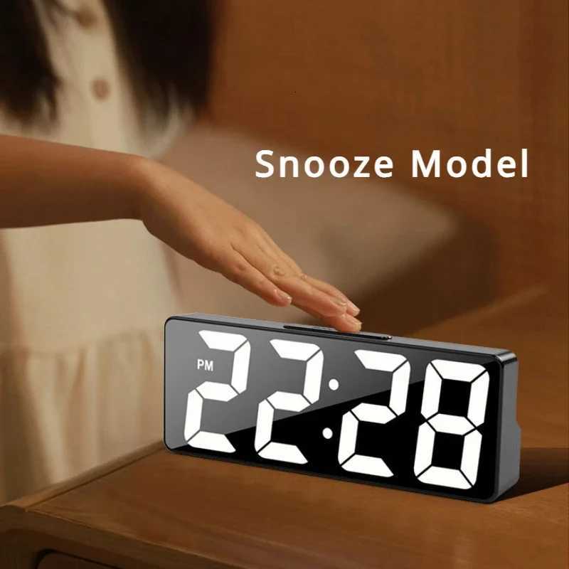 Digital Alarm ClockMirror Surface LED Electronic ClockAdjustable Brightness Snooze Model 12/24H DisplayAlarm Clock for Home M251205 - view 4