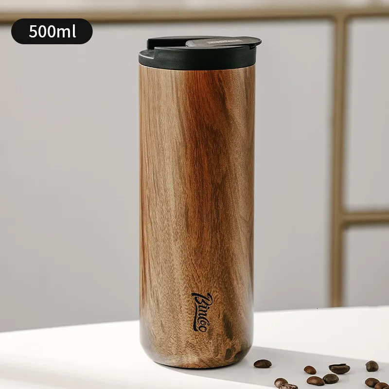 Wood Grain Pattern Thermal Cup Coffee Travel Mug Insulated Vaccum 304 Stainless Steel Thermos Bottle Tumbler Keep Cold 251107 W260226