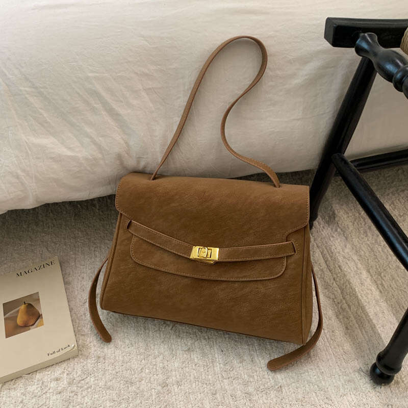 Commuting Retro Melad Brown for Women New Large Capacity Single Shoulder Crossbody High-end Tote Bag