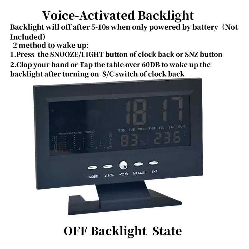 Voice Control Backlight Digital Weather Clock Date Week Temperature Humidity Weather Forecast 12/24H Electronic Clock M251205 - view 4