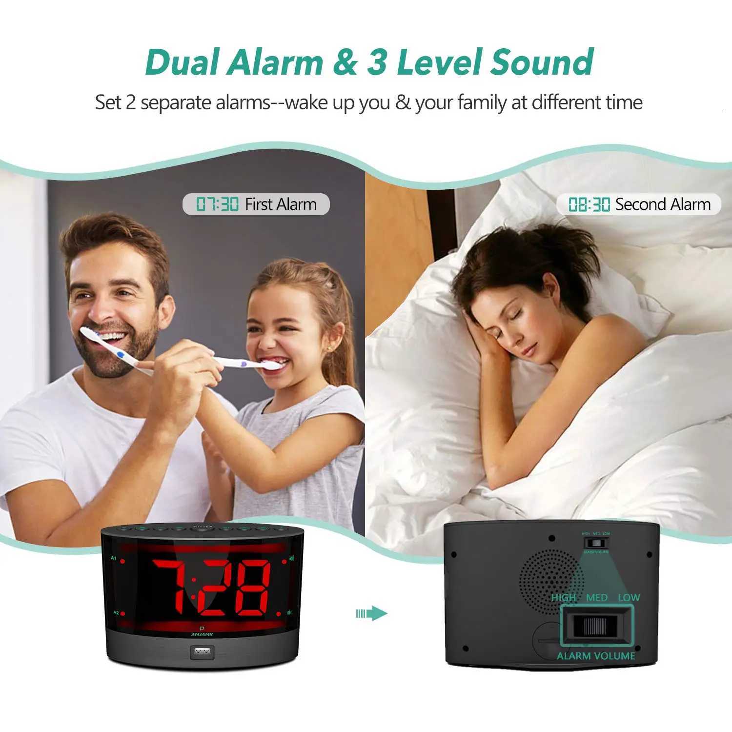 ANJANK Loud Alarm Clock for Heavy Sleepers with Wireless Bed ShakerVibrating for Deaf /Hearing-impairedDual AlarmUSB Charger M251205 - view 5