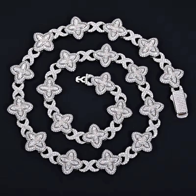 Hip Hop Jewelry S925 16mm VVS D Green Blue Moissanite Clovers Cuban Chain Custom Iced Out Moissanite Bracelet for Men Women