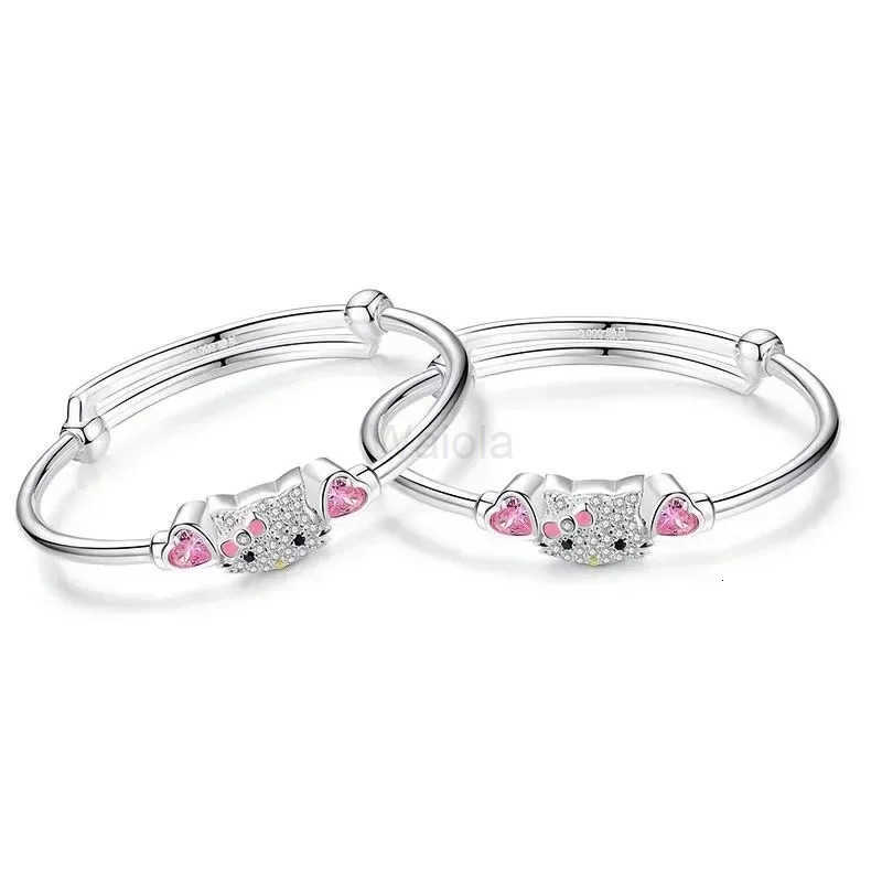 Sanrio Hello Kitty Necklace Anime Character Pink Peach Heart Crystal Cat Push-Pull Bracelet Pendant Couple Decoration Girl Gift H251205