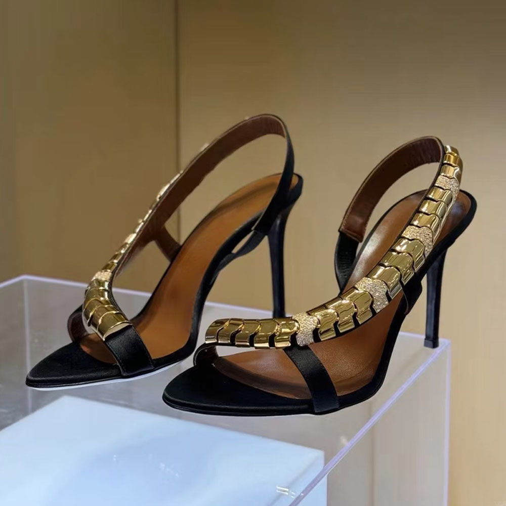 Designer Diamond Embellished with chain Open Toes Sandals 9cm stiletto heel Evening shoes high-heeled sandals Slingback women's luxury factory footwear 35-41