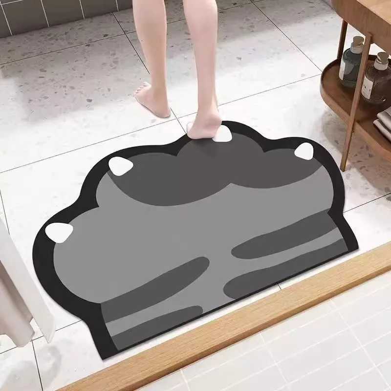 Cartoon bathroom diatomaceous earth floor mat quick drying cat paw foot mat non slip mat for bathroom entrance foot mat H251205