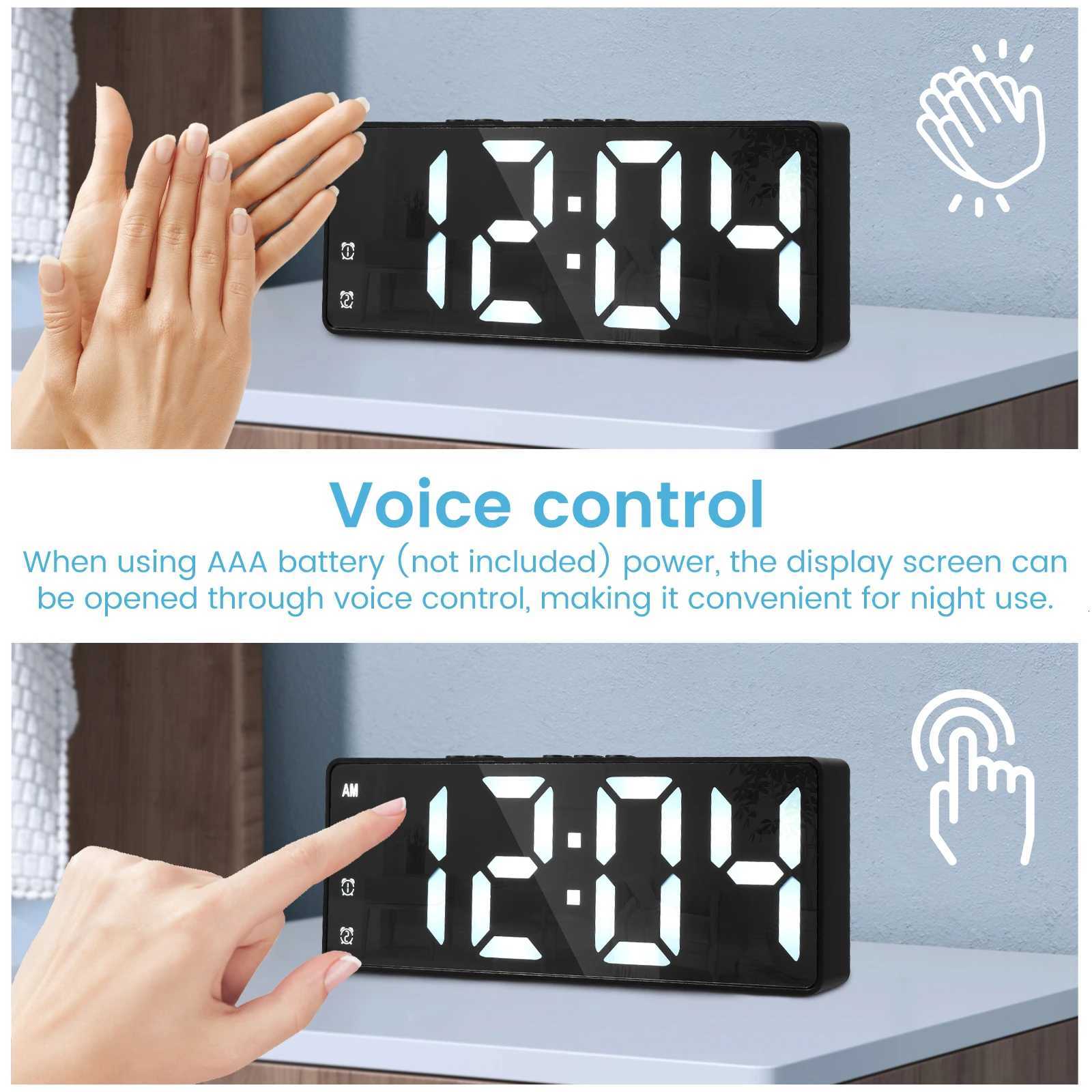 LED alarm clock digital clock voice control adjustable brightness high-definition digital dual power mute living room clock M251205 - view 6