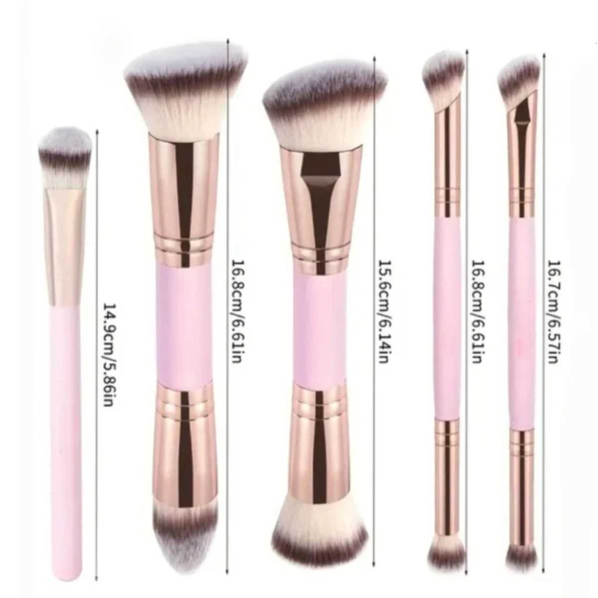 Double Ended Foundation Brush Set Flat Top Angled Contour Makeup Brushes For Liquid Powder Cream BlendingT251205
