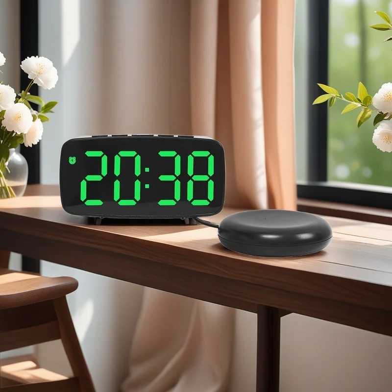 LED Digital Clock Alarm Clock Temperature Date Display Brightness Adjustable 12/24H Vibrator Electronic Clock for Heavy Sleepers M251205 - view 3