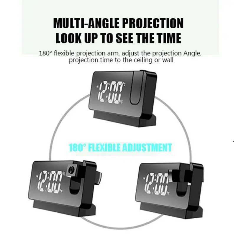 180 Arm Projection Digital Alarm Clock Temperature Humidity Night Mode Snooze Table Clock 12/24H USB Projector LED Clock M251205 - view 5