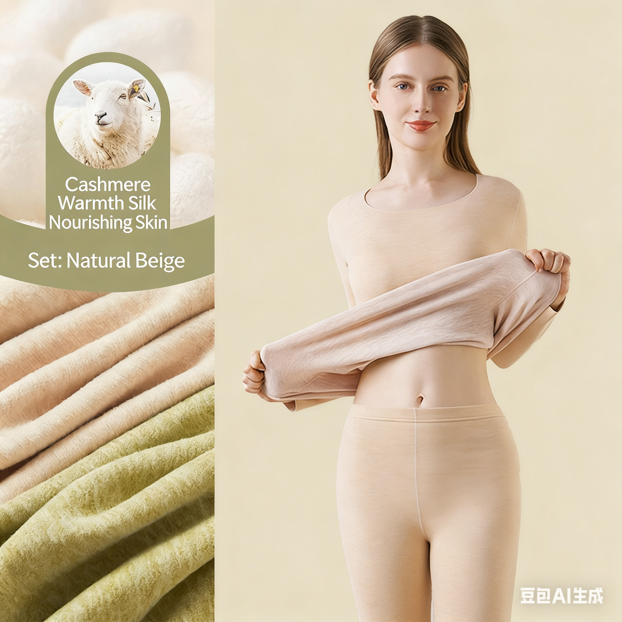 Women's Cashmere & Silk Autumn/Winter Thermal Set: Fleece-Lined Long Johns, Double-Sided Fleece Underwear, Thickened Leggings - Slim-Fit Base Lay