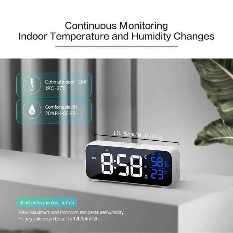 Digital Alarm Clock Table Electronic Clock with Temperature Humidity Weekday Dual Alarms Ringtones Rechargeable M251205 - view 6