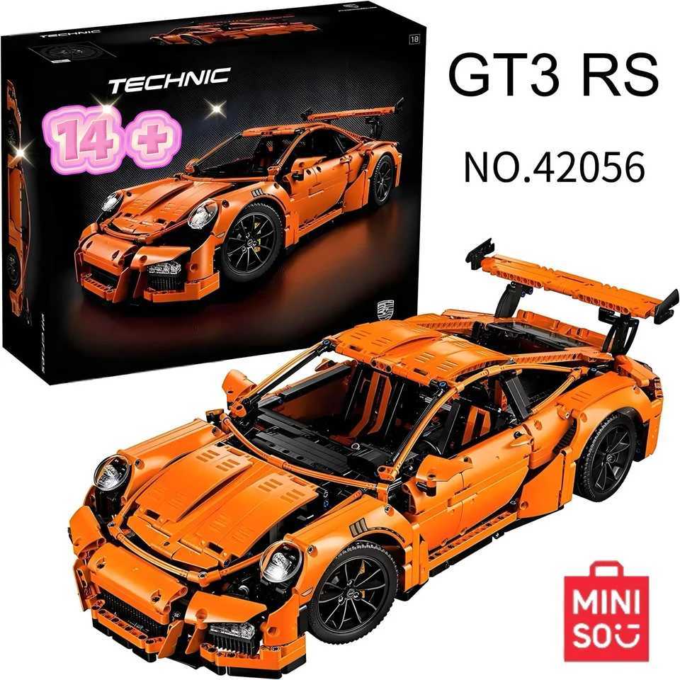 2704pcs MINISO Technicial Orange GT3 RS RaceCar 42056 Supercar Building Block Model Adult Famous Car Kit Birthday Gifts J251205