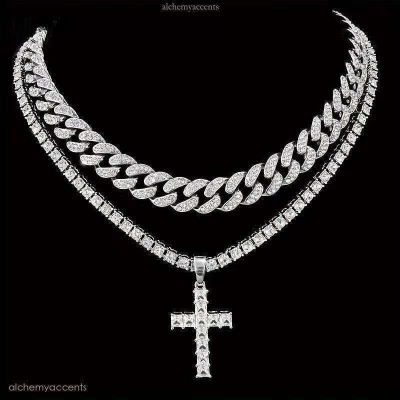 Kun Sen Men's Cuban Chain Pendant Necklace Full Ice VVS Silicon Stone Cultivated Diamond Letter Pattern Hip-Hop Jewelry - view 3