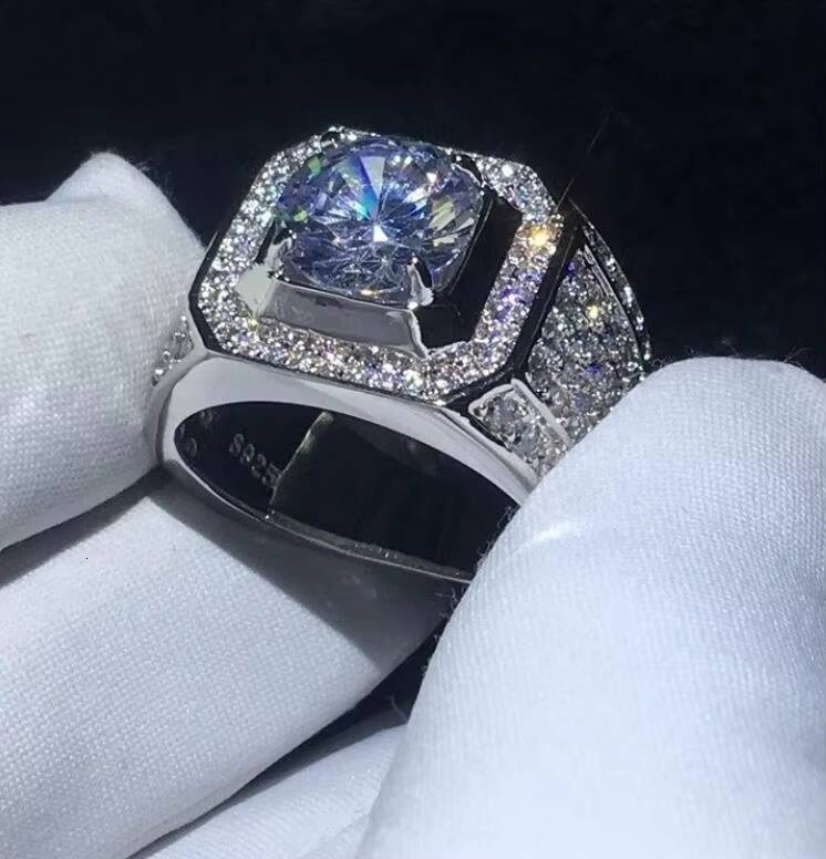 Luxury Mens Big Ring 925 Sterling Silver Iced Out Jewelry 3ct Lab Diamond D VVS Moissanite Ring for Gift