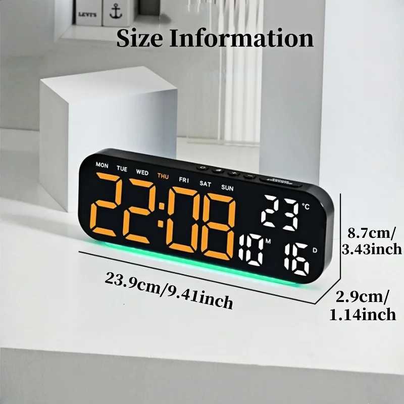USB Powered Digital Alarm Clock with RGB Mood Light TEMP Date 2 Alarms Snooze Table Clock 12/24H Auto Dimmable Timer LED Clock M251205 - view 3