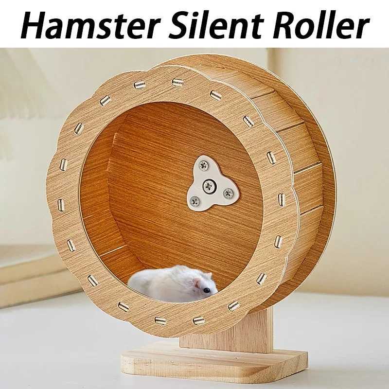 21CM Solid Wood Hamsters Wheel Silent Exercise Running Hamsters Wheel with Bracket Roller Train Small Animals Toys Pet Products M251205