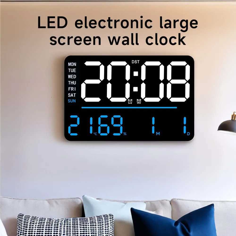 1pc modern large screen LED multifunctional digital alarm clock Multi functional display of humidity temperature week date M251205 - view 5