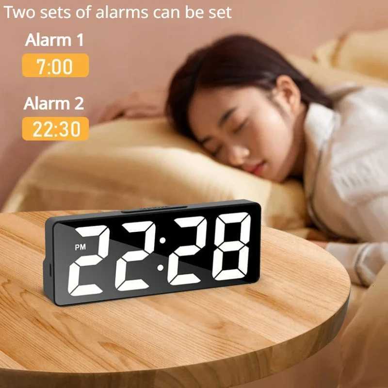 Digital Alarm ClockMirror Surface LED Electronic ClockAdjustable Brightness Snooze Model 12/24H DisplayAlarm Clock for Home M251205 - view 3
