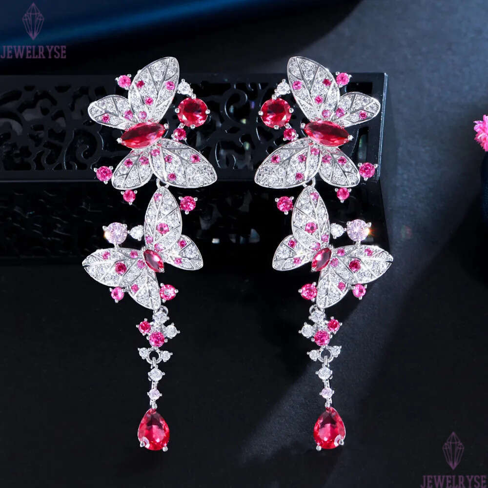 luxury butterfly dangle earring designer for woman S925 post party rose AAA zirconia silver white diamond earrings South American Wedding Engagment Je
