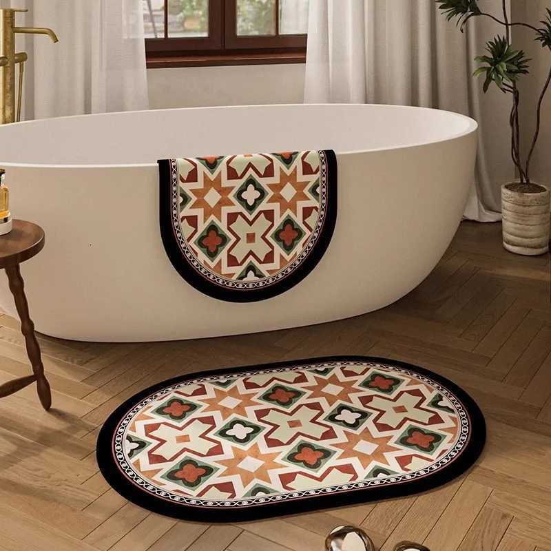 Retro Pattern Bathmat U-shaped Closestool Bathroom Floor Mat Three-piece Suit Super Absorbent Foot Pads Bathtub Carpet Quick Dry H251205
