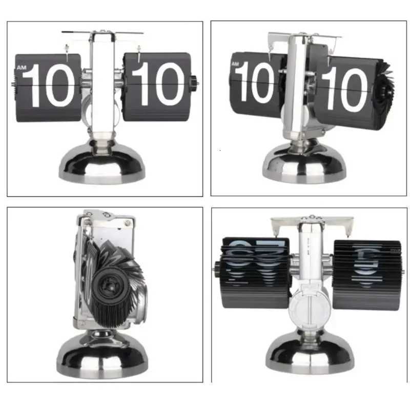 Retro Minimalist Flip Clock Stainless Steel Flip Internal Gear Quartz Clock Black/White Home Small Desktop Clock Digital Bedroom M251205 - view 3