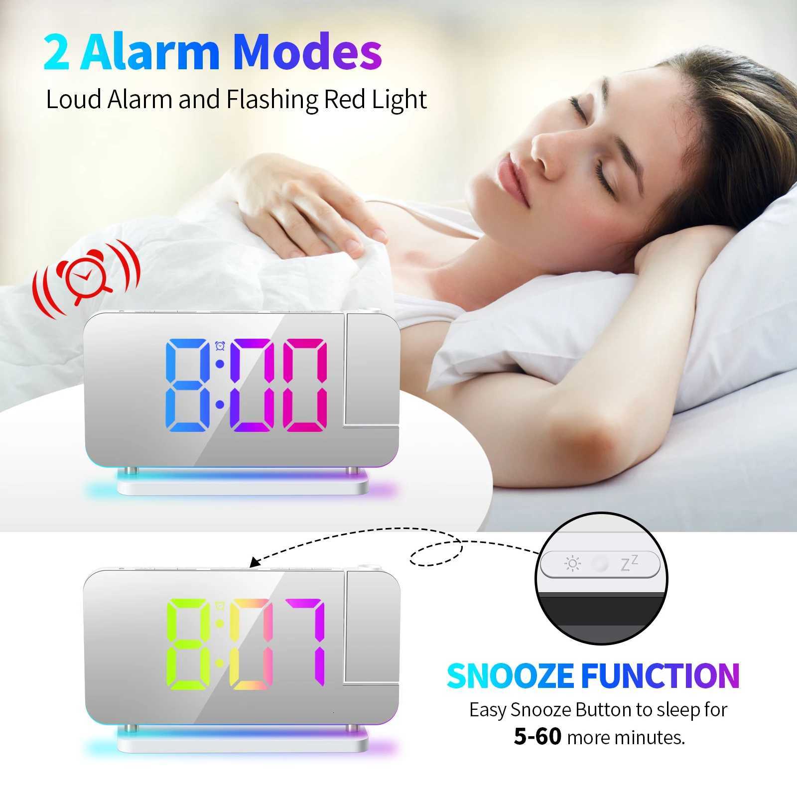 Projection Alarm Clock RGB Colorful LED Digital Clock with Mirror USB Charger Snooze Function 180 Degrees Projector on Ceiling M251205 - view 5