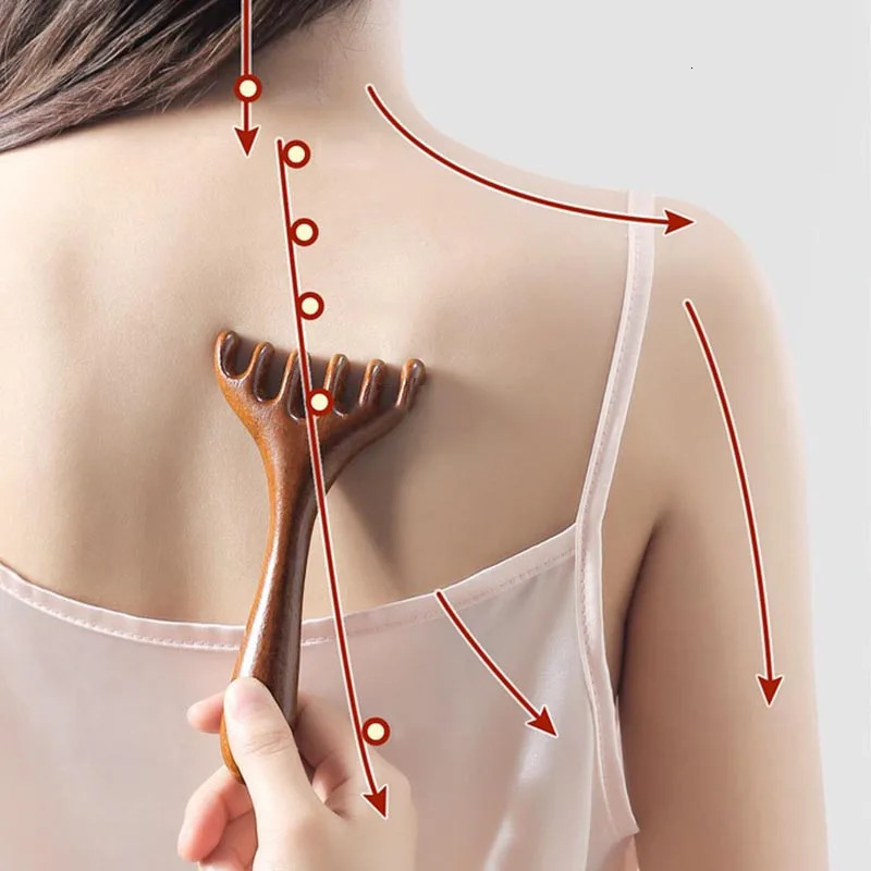 Wooden Meridian Massage Comb Anti-static 6-Claw Head Massager BGua Sha Tool Head Massage Brush AMS05 251204