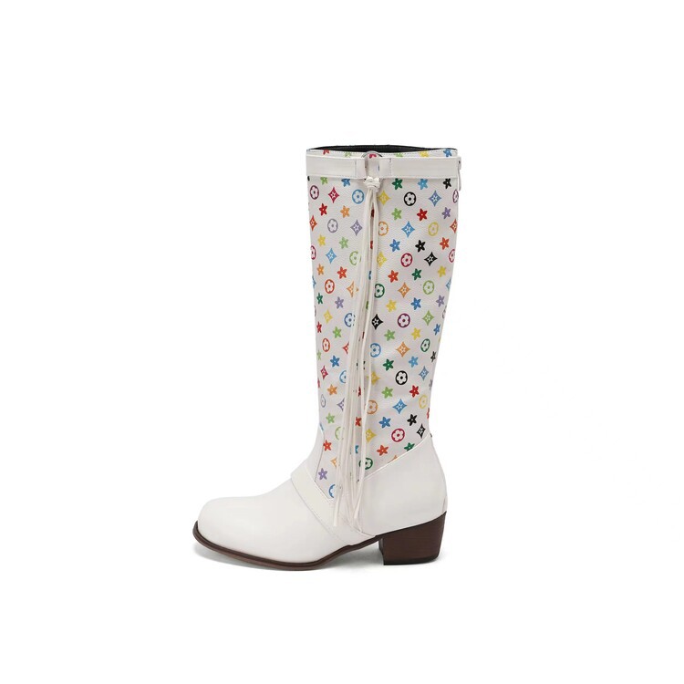 Autumn/Winter Designer's New Women's Mid Heel Tall Fashion Boots Trendy Versatile Printed Martin Boots Large Size 34-43 White Black Free Shi