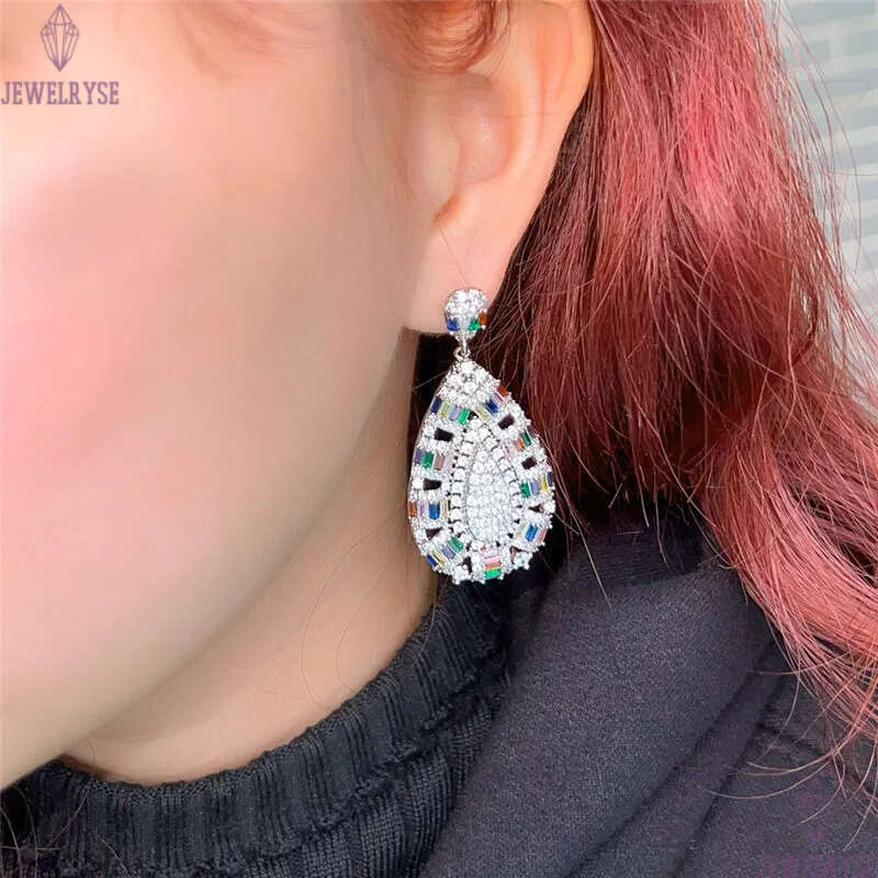 Luxury Exaggerated Water Drop Diamond Designer Earring for Woman Party South American Colorful AAA Zirconia Earrings Bride Wedding Engagement Jewelry 