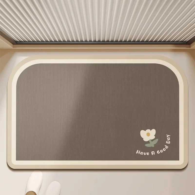 VIKAMA Japanese Style Heng Entrance Rug Dark Brown With White Floral Pattern Absorbent Non Slip Doormat Home Decor H251205