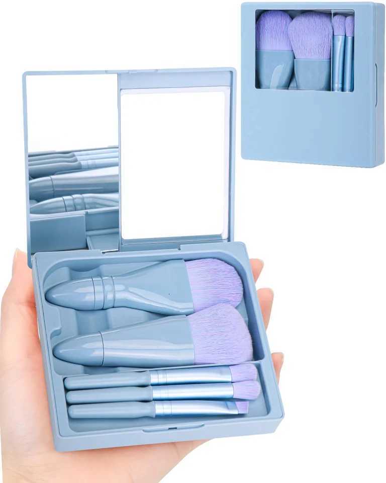 5pcs Mini Complete Function Cosmetic Brushes with Mirror Shell Portable Travel Makeup Brush With mirror SetT251205