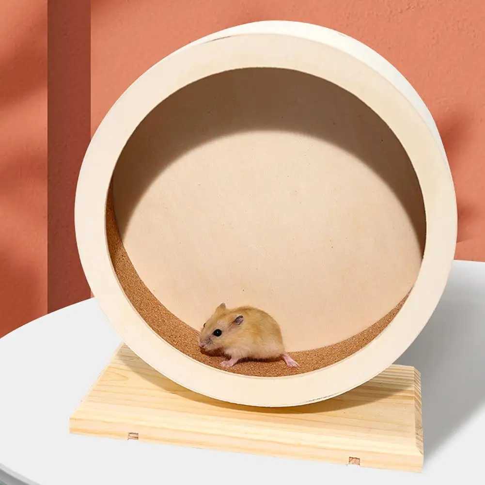 Hamster Running Wheel Golden Bear Mute Wooden Belt Bracket With Cork Pad Roller Sports Golden Bear Landscaping Pet Supplies M251205