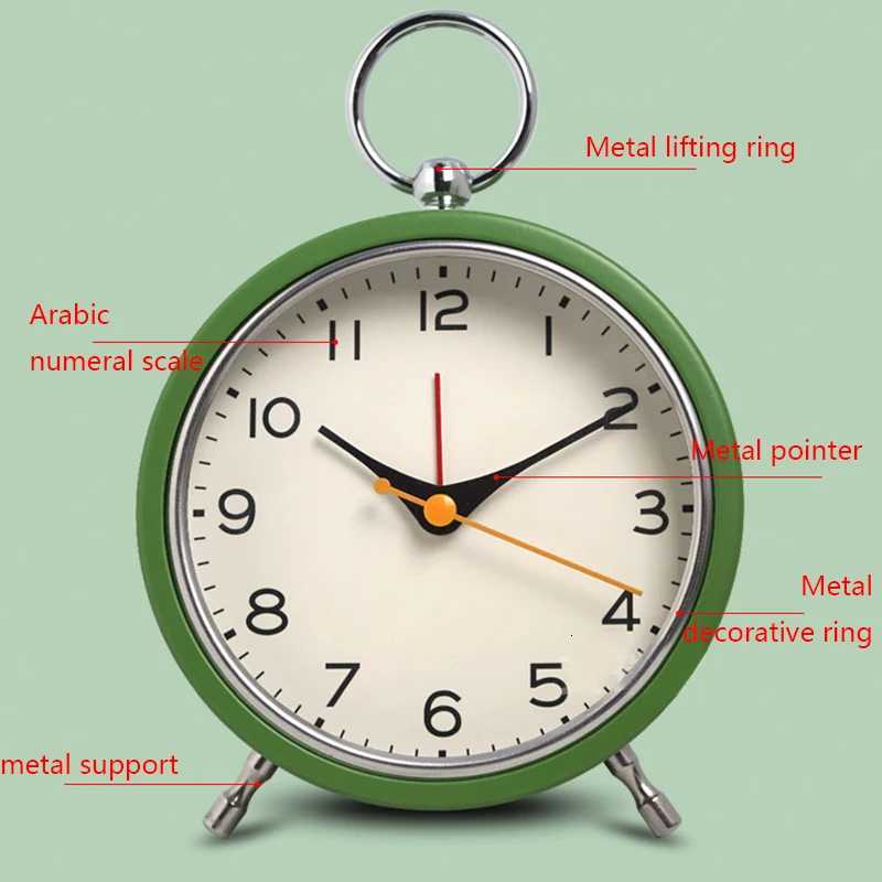 European style metal snooze alarm clock with simple hanging ring quartz desk clock creative luminous student pointer clock sn M251205 - view 5