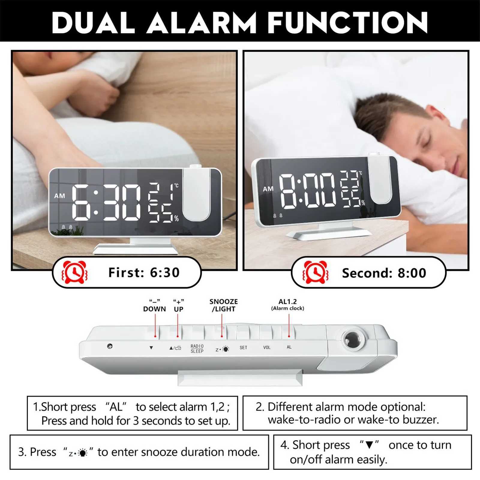 LED Digital Projection Alarm Clock Watch Table Electronic Desktop Clocks USB Wake Up FM Radio Time Ceiling Projector Function M251205 - view 6