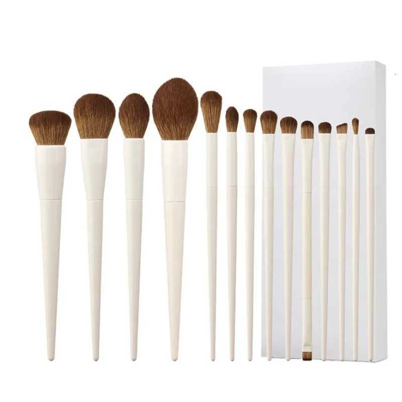 14Pcs Makeup Brush Set White Wooden Handle Synthetic Foundation Brush Powder Contour Eyeshadow Liner Blending HighlightT251205
