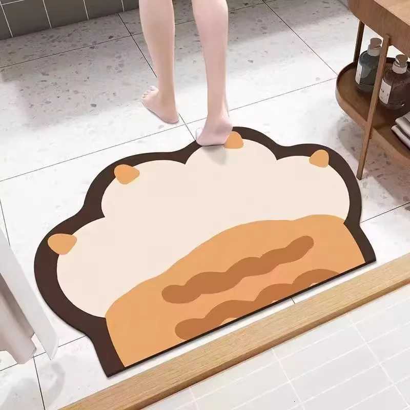 Cartoon bathroom diatomaceous earth floor mat quick drying cat paw foot mat non slip mat for bathroom entrance foot mat H251205