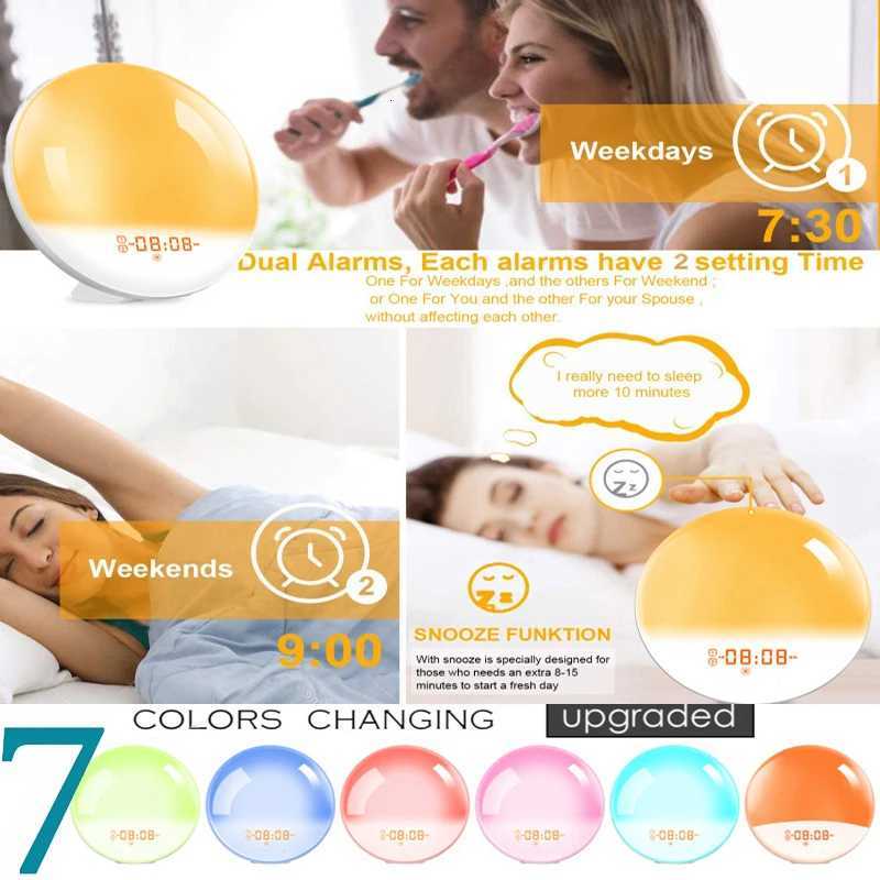 Wake Up Light Alarm Clock with Sunrise/Sunset Simulation Dual Alarms FM Radio Nightlight 7 Colors Natural Sounds Snooze M251205 - view 4
